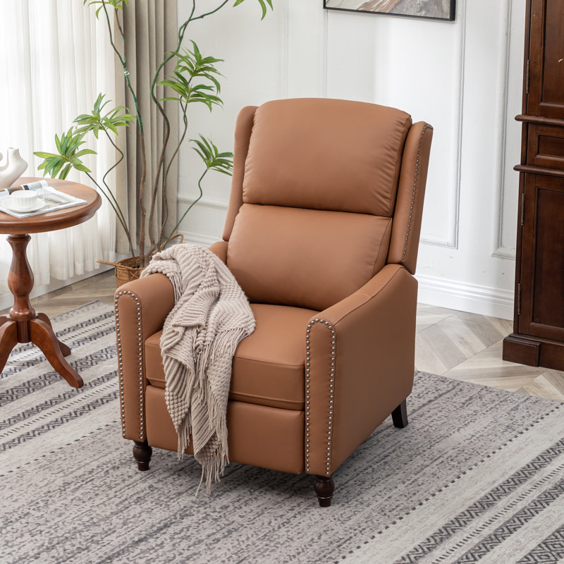 30" Wide Genuine Leather Manual Upholstered Recliner, Brown