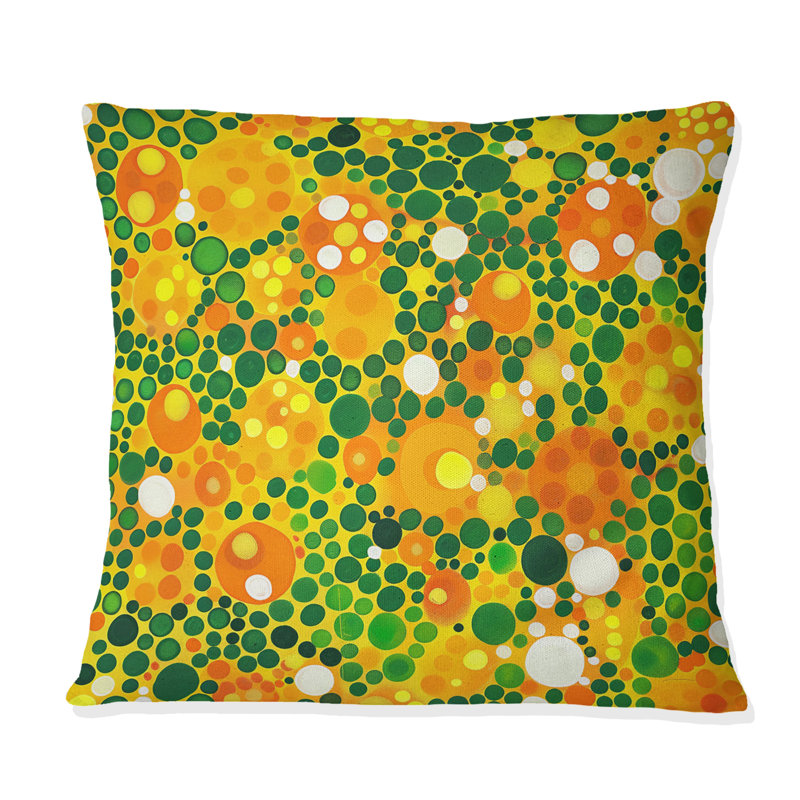 Coussin décoratif à pois orange et vert I, H 16 po x l 16 po