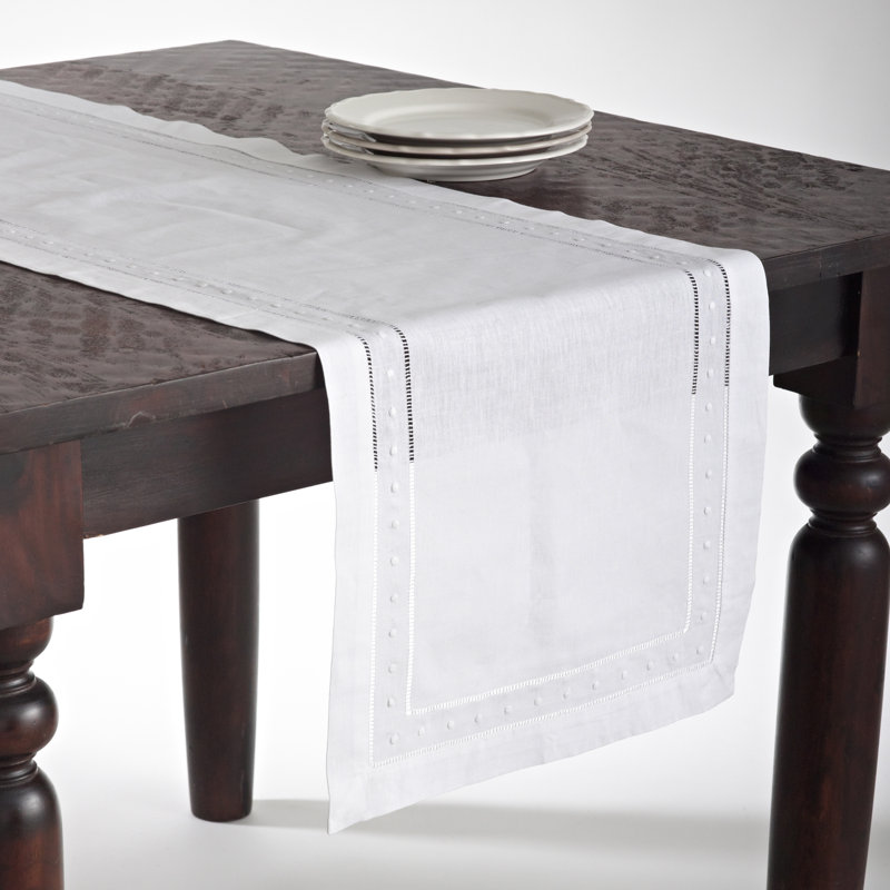 Timoleon Embroidered Table Runner, White, 54" L x 16" W