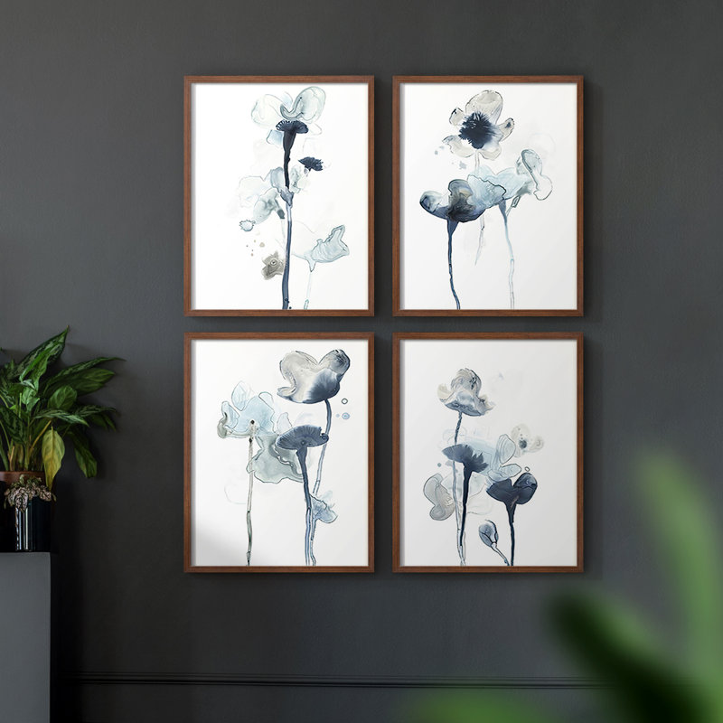 «UK CH Midnight Blossoms I», ensemble de 4 reproductions encadrées, H 14 po x l 44 po