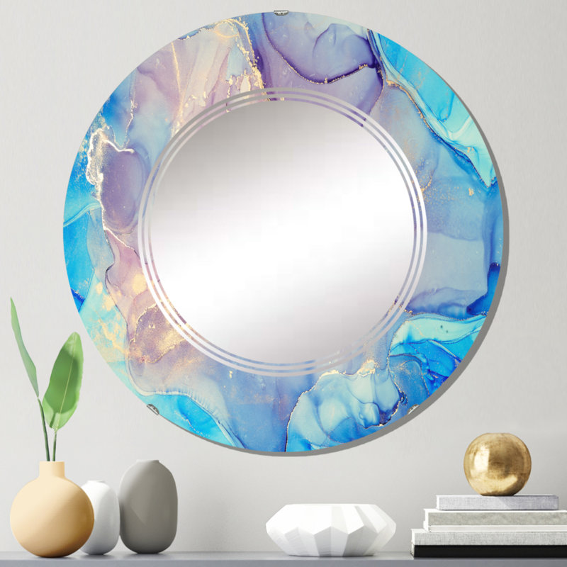 Miroir mural bleu et rose, 24 po x 24 po