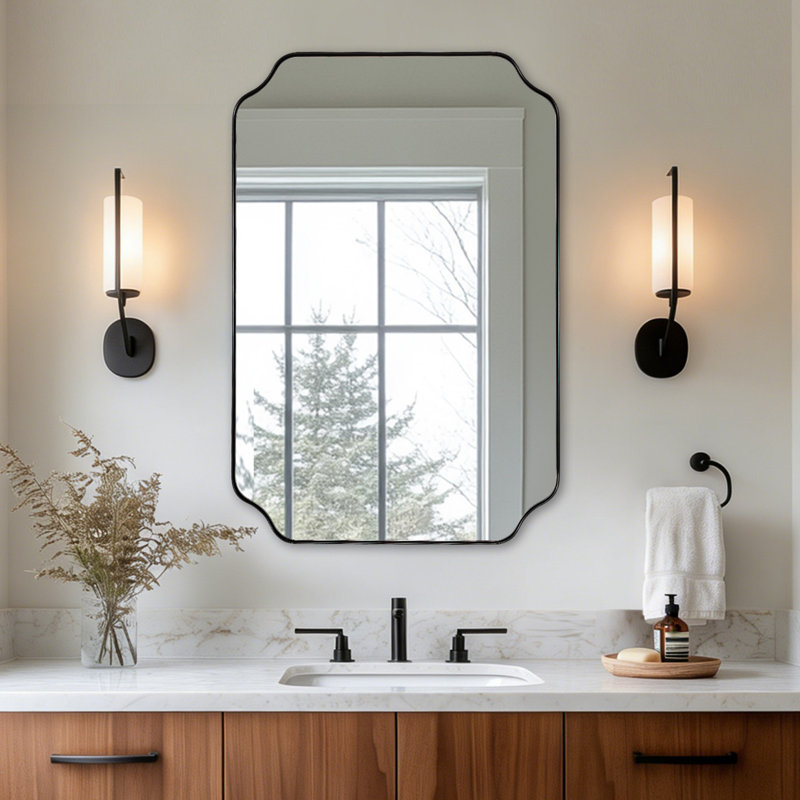 Miroir de salle de bain Modern Cadre en acier inoxydable, Noir mat, 30 po x 20 po