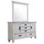 Commode large Eli avec miroir, 5 tiroirs et 2 armoires, blanc vieilli