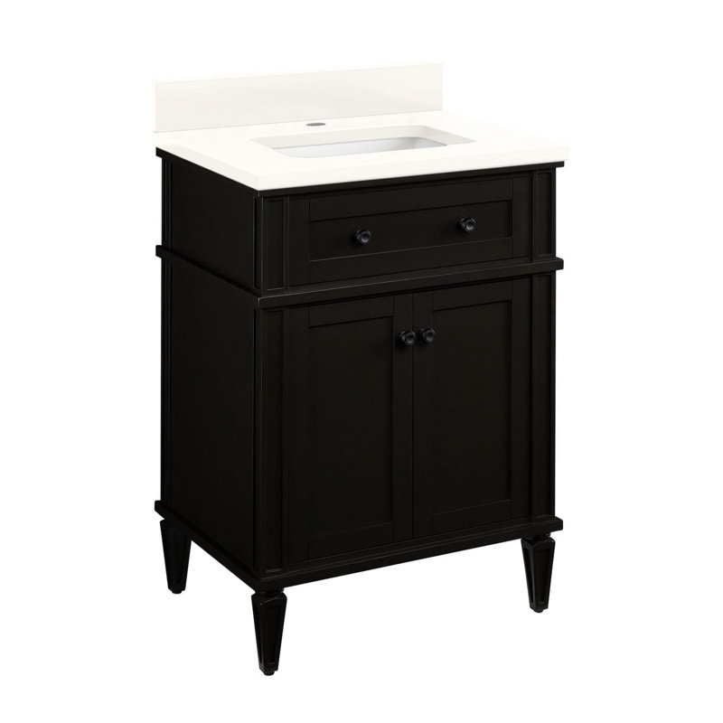 Elmdale 24" Freestanding Mahogany Single Basin Vanity Rectangular Undermount Sink, Arctic White Quartz, Single Hole