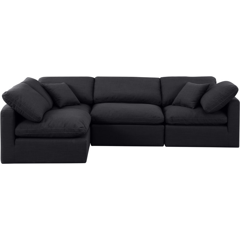 Canapé modulaire rembourré 4 pièces Izzet, Tissu texturé en lin noir