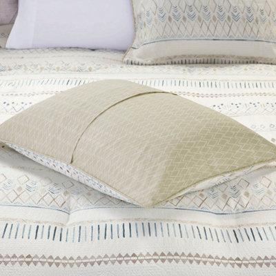 Ensemble d'édredon imprimé 5 pièces avec coussins décoratifs en tissu gaufré taupe / bleu très grand / très grand californien