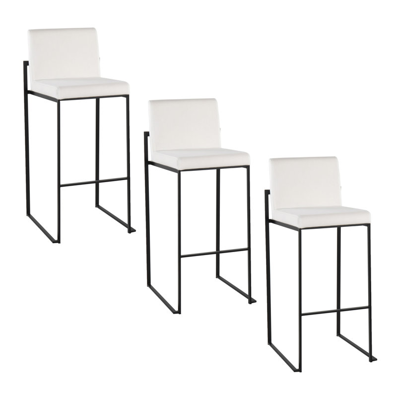 Fuji 30'' Contemporary High Back Barstool Set of 3 - White Velvet Upholstered with Black Steel Frame, Modern Dining Seating by LumiSource