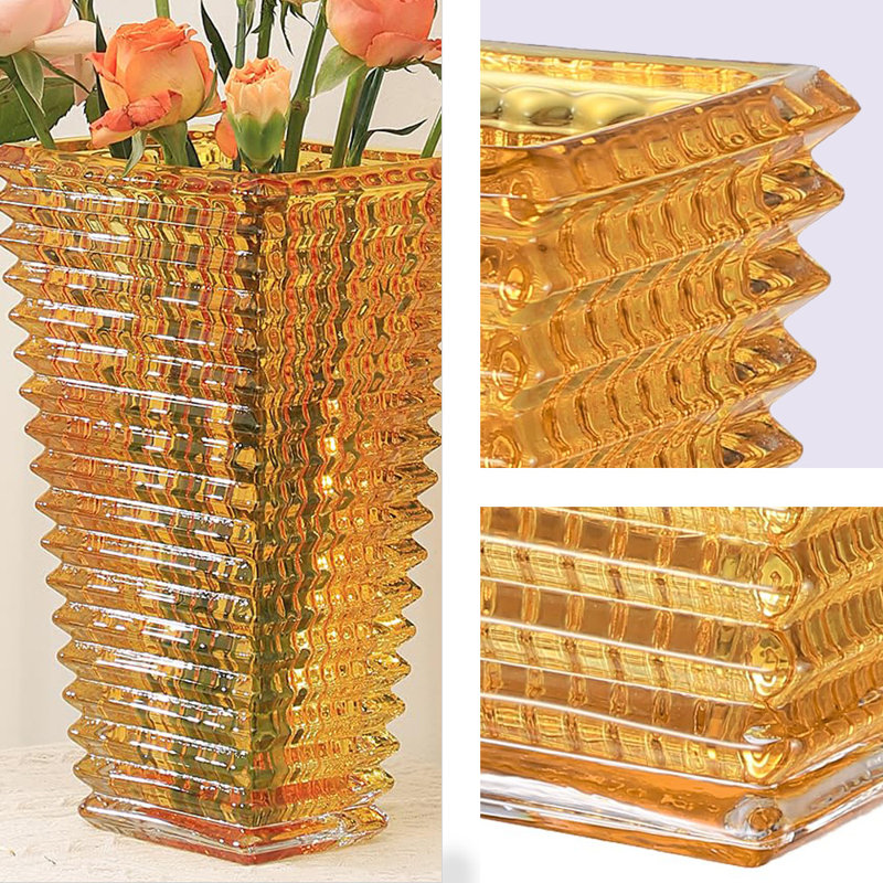 Vase à fleurs en cristal, vases à fleurs en verre pour le salon, la chambre à coucher, la cuisine, la table à manger, Orange