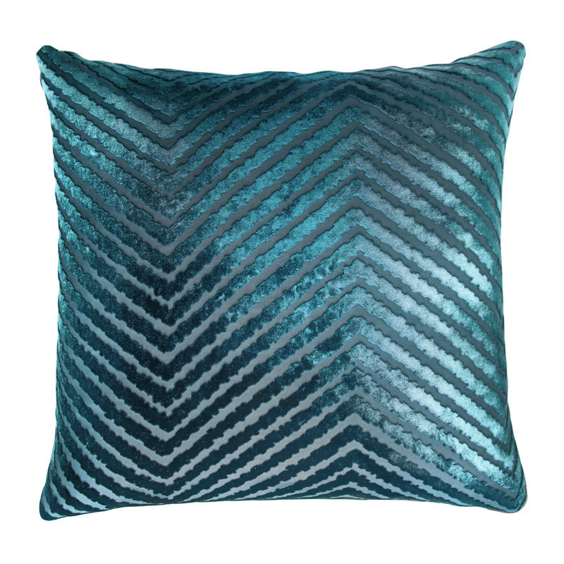 Chevron Velvet Pillow Cover & Insert, 18"H x 18"W, Pacific