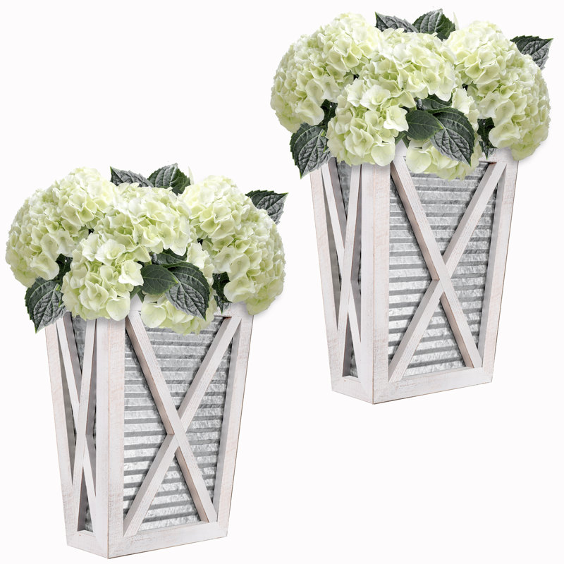 Autumn Alley Large Wall Planter Set - White and Galvanized Metal, White