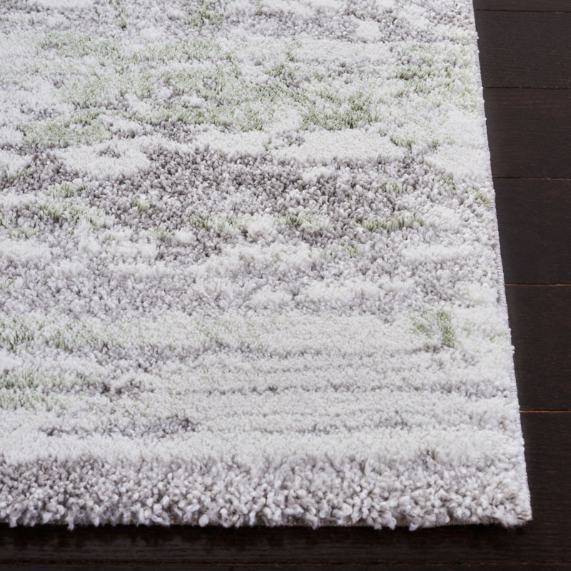 Round 6'7" Grey and Green Abstract Synthetic Area Rug