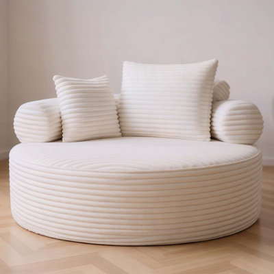 Canapé-lit rond avec mousse à mémoire de forme et trois coussins, multifonctionnel et confortable pour le salon, blanc