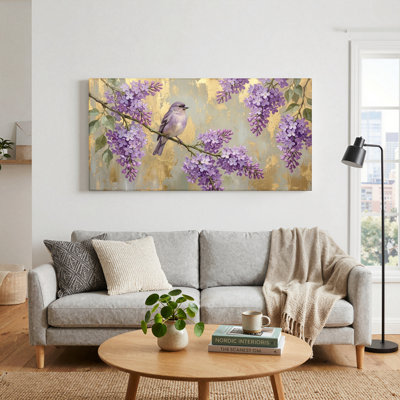 Ensemble de 1 tableau sur toile représentant un oiseau lilas