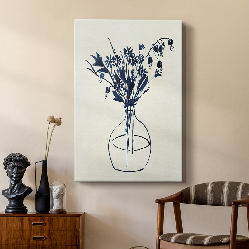 Vase floral indigo I - galerie sur mesure, H 18 po x l 12 po