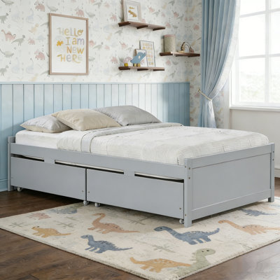 Lit simple pour enfant en bois massif avec 2 tiroirs