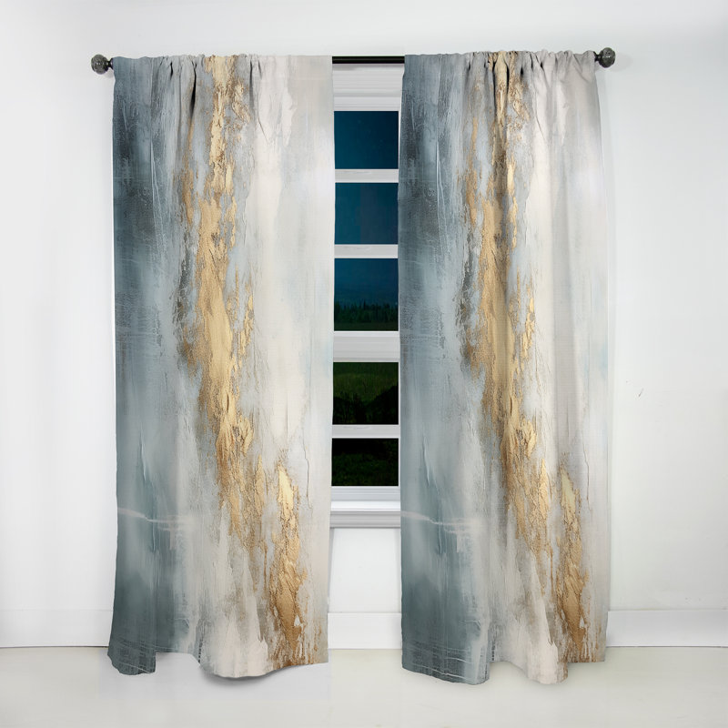 Damaa beige or bleu océan tempête V - rideau formes abstraites - velours obscurcissant - 1 panneau, L 52 po x L 63 po