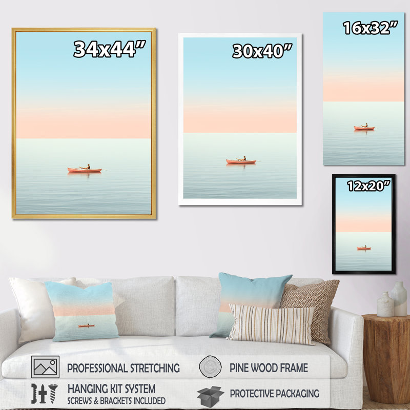 Coastal Calm Pink Kayak Photo sur toile, H 44 po x l 34 po x P 1,5 po, Cadre flottant noir