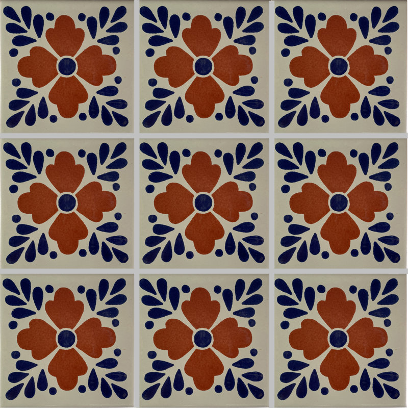 4.2" x 4.2" 9pcs TalaMex Terra Tlaquepaque Mexican Clay Tile Handmade Talavera Backsplash