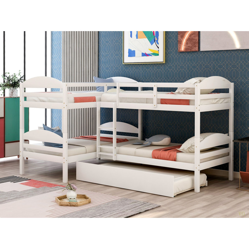 Lit simple en L avec lit gigogne, Blanc