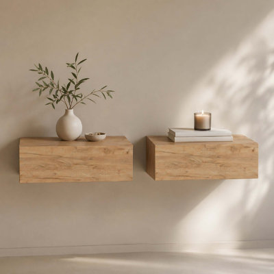 Wall-Mounted Floating Nightstands with Storage, Set of 2