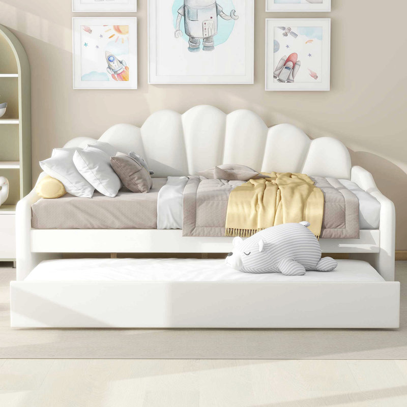 Lit de jour rembourré en velours capitonné avec couchette, White