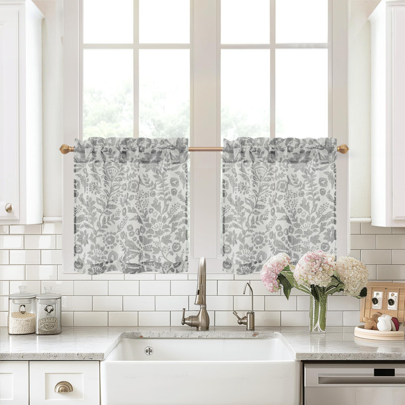 Kitchen Curtain Floral Tier Linen Short Pinstripe Cafe for Living Room Bathroom Julia Farmhouse Rustic Curtains Rod Pocket 2 Panels