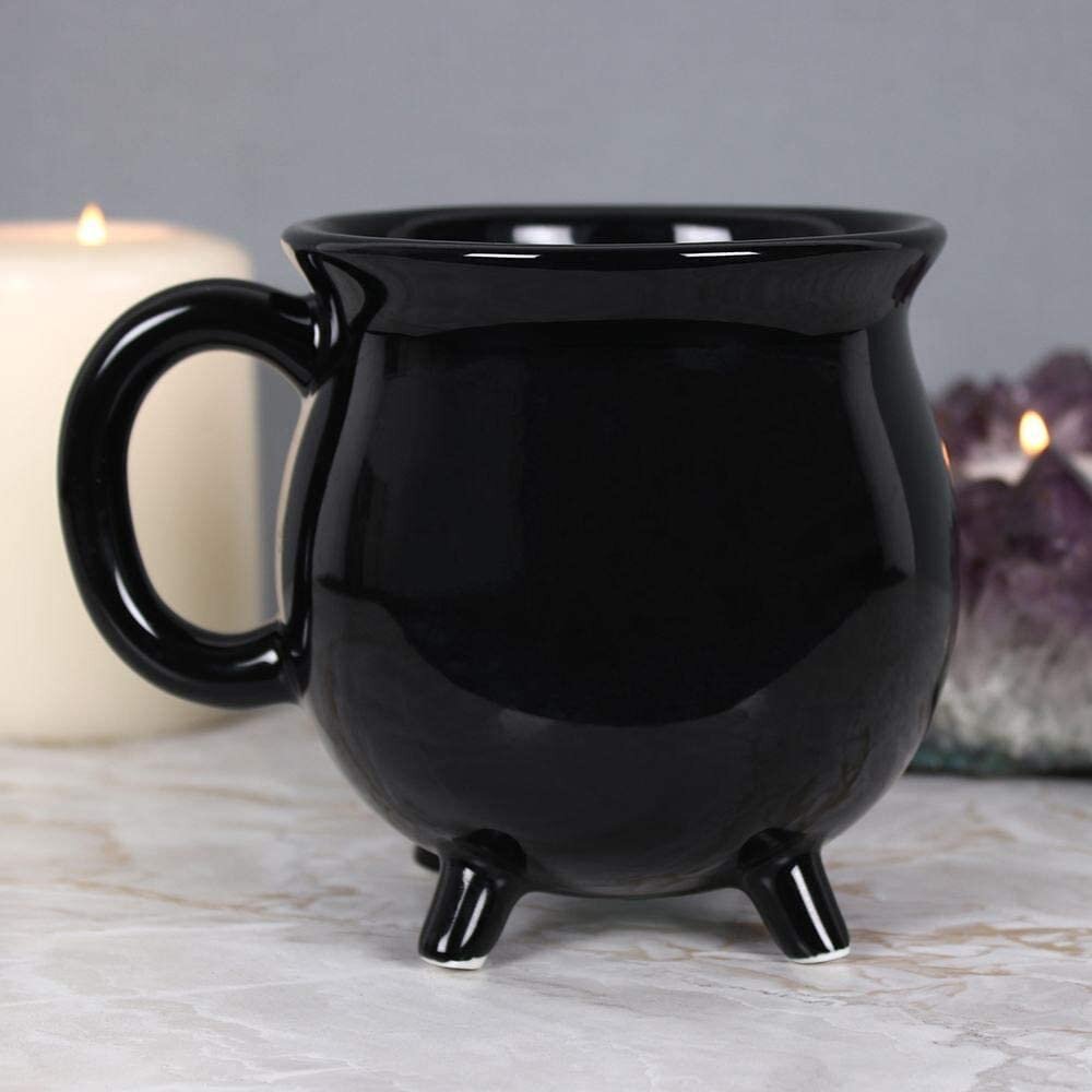 Ebros Ceramic Wicca Hocus Pocus Witch Black Cauldron Magical Witches Broth Dipping or Condiment Bowl or As Large Mug 18oz with Broom Spoon Serveware S