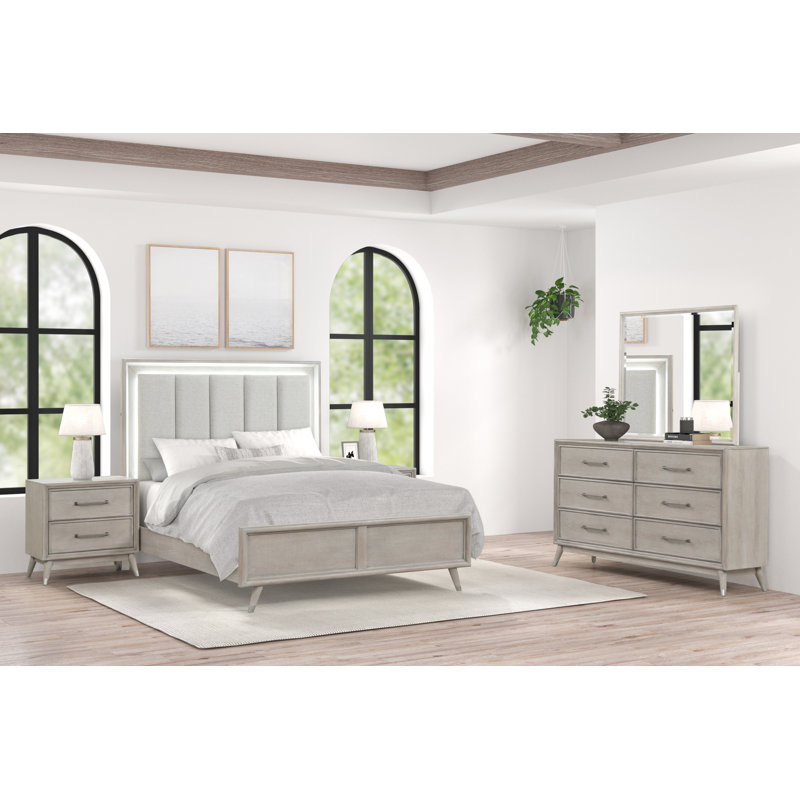 Ensemble de chambre à coucher 5 pièces avec éclairage à DEL Haak, finition chêne gris Haak, Grand