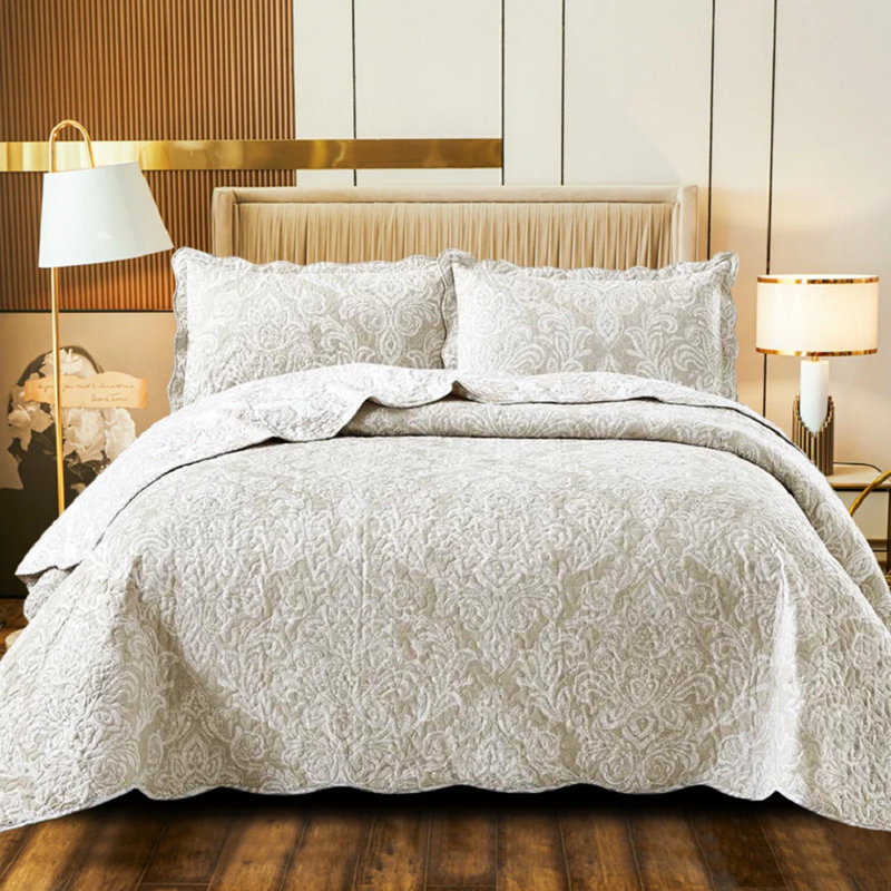 Cotton Duvet Cover Set with Pillowcases Included, SuperKing Duvet Cover Set + 2 Standard Pillowcases, Beige Damask