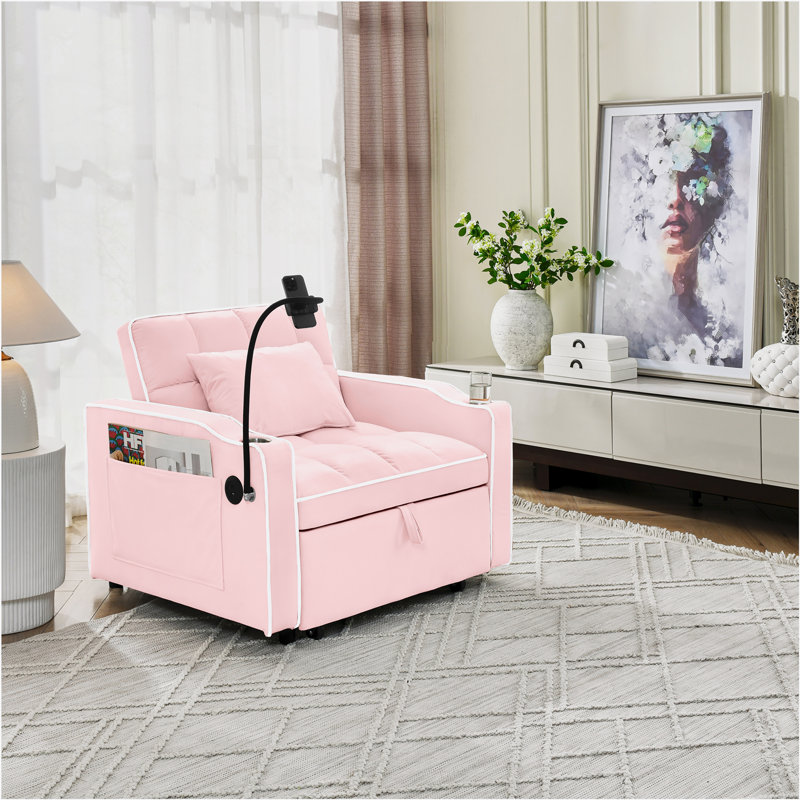 Convertible Pull Out Sleeper Chair, Pink Velvet
