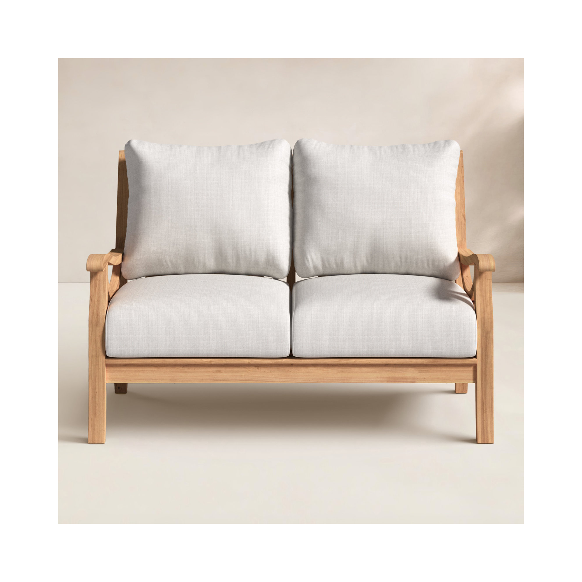 Brunswick 52'' Wide Rectangle Teak Loveseat with Cushions, Beige, Natural