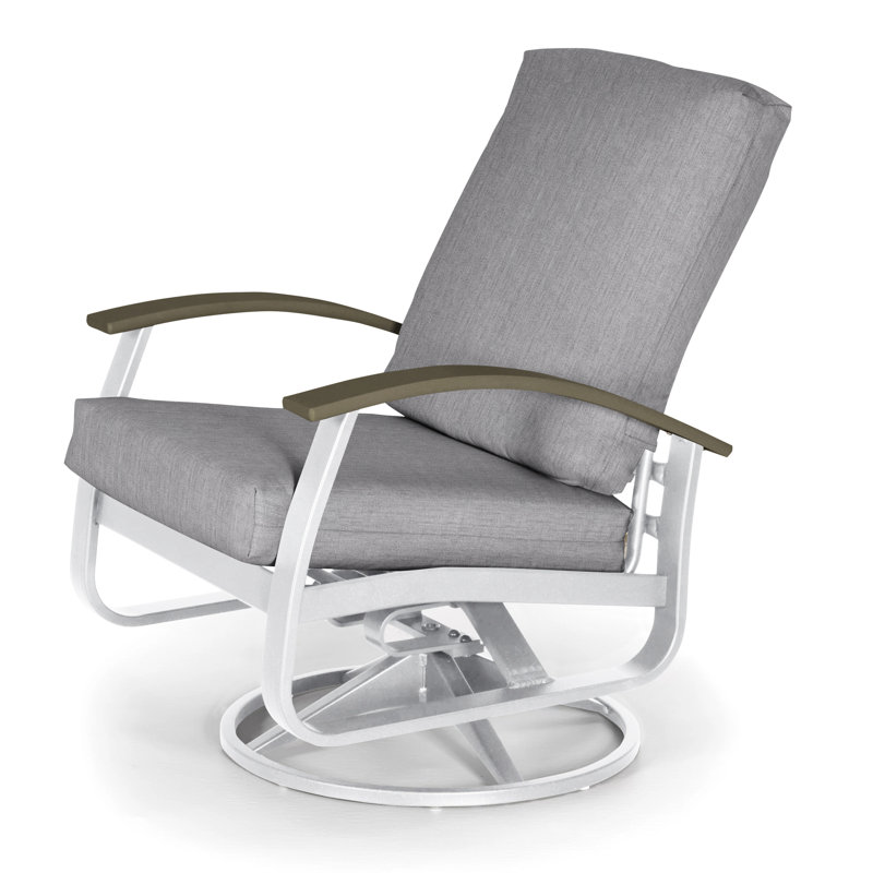 Askar Swivel Powder Coated Aluminum Outdoor Lounge Chair, Canvas Granite Sunbrella® Canvas, Gloss White, Beachwood P40