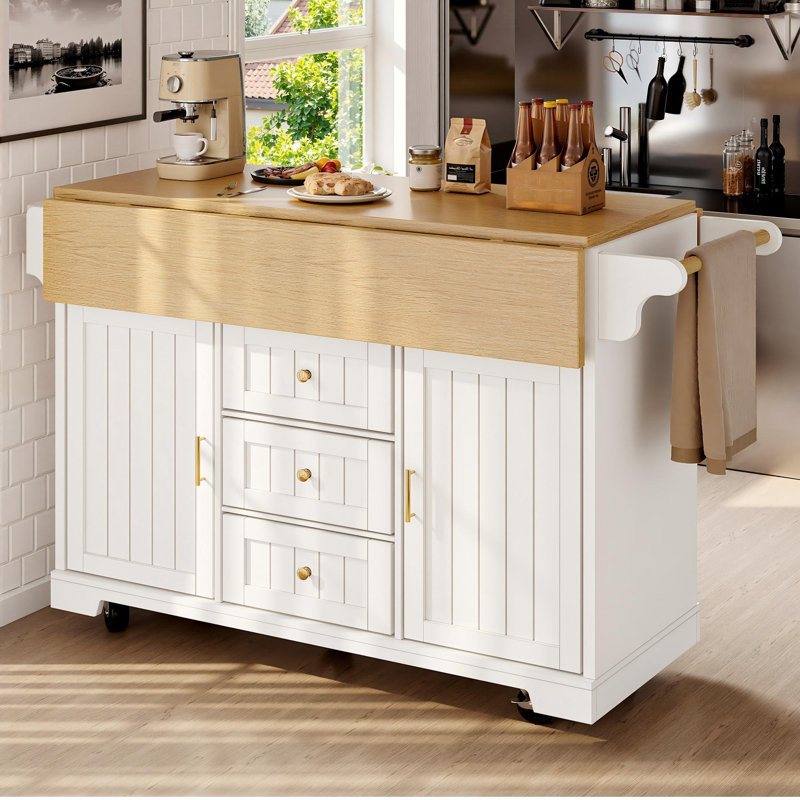 Wood Kitchen Island, White