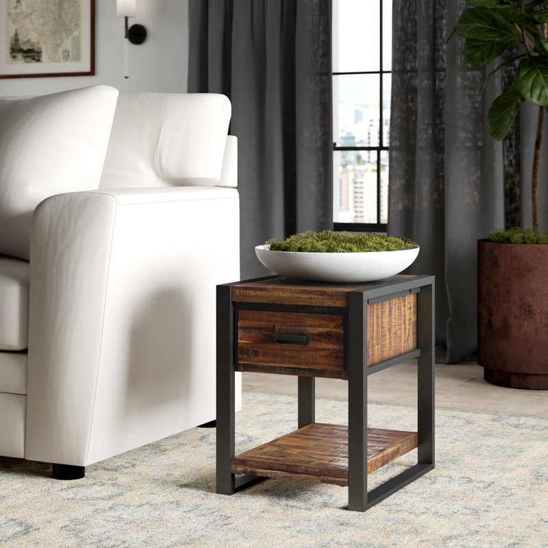 Crysta Solid Wood Top End Table with Storage