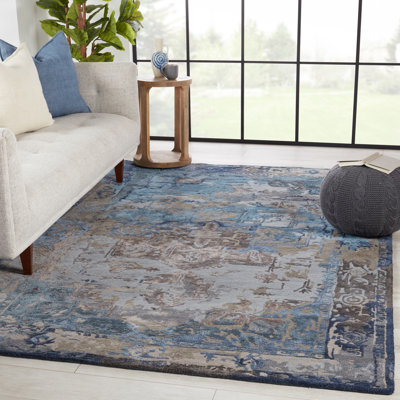 Tapis bleu / gris fait à la main Patil