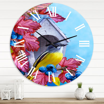 Mésange charbonnière assise sur une branche près d'un nichoir - Horloge murale traditionnelle