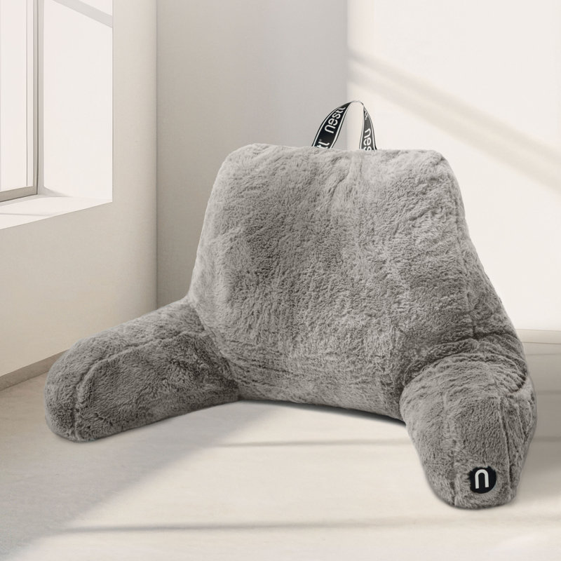 Faux Fur Reading Backrest Pillow, Gray