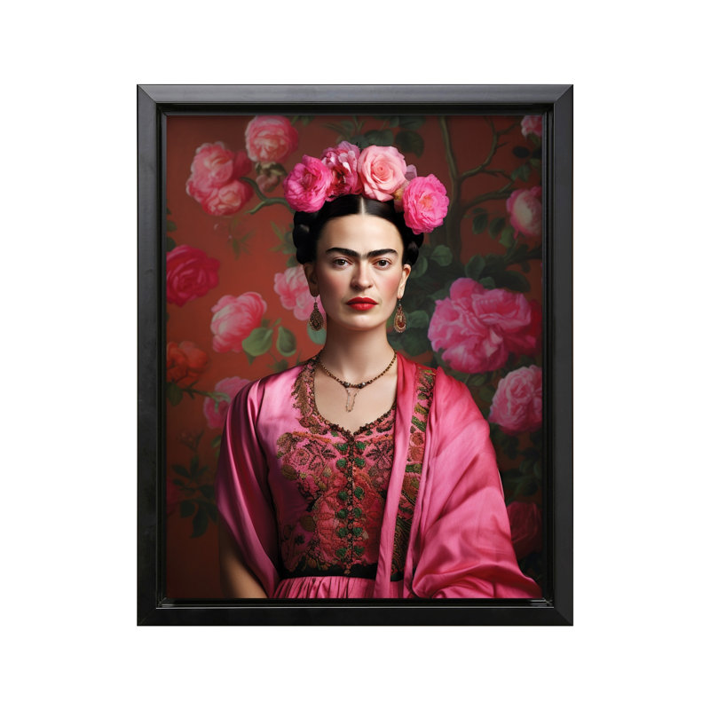 Portrait floral Frida Kahlo, Black Framed, Canvas, 08"H x 10"W