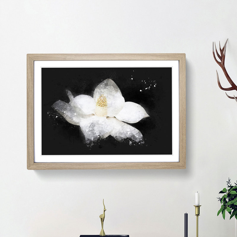 Blooming White Magnolia - Picture Frame Painting Print, 24cm H x 33cm W x 2cm D, Oak Framed