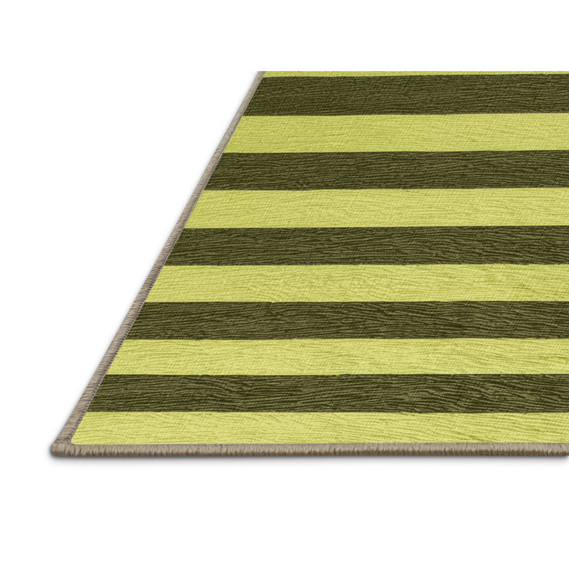 Tapis brun à rayures horizontales lavable à la machine, Rond 4 pi