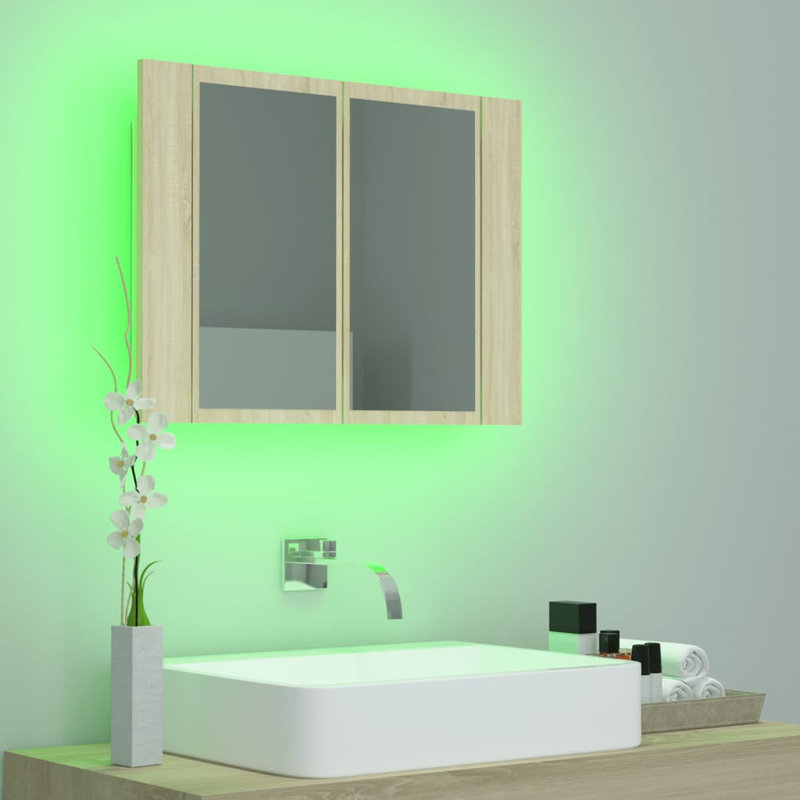 Metro Lane LED Bathroom Mirror Cabinet 80X12x45 Cm Acrylic, Artisan Oak, 45cm H x 60cm W x 12cm D
