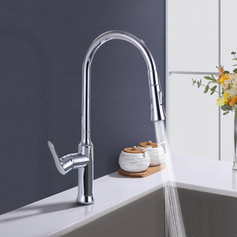 Robinet d'évier de cuisine à poignée simple en acier inoxydable avec bec pivotant sur 360 ° Topcraft