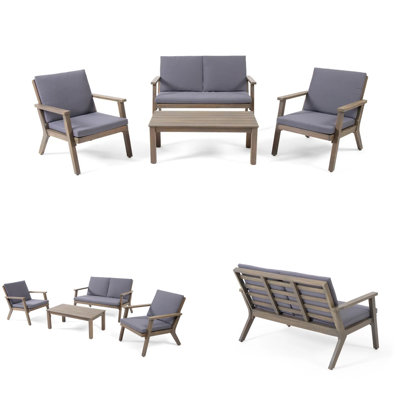 Ensemble de conversation d'extérieur 4 places en bois d'acacia_ Causeuse et table basse et 2 fauteuils club