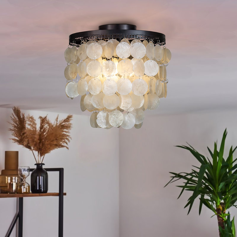 Mahaley 3-Light Coastal Capiz Seashell Flush Mount Ceiling Light, Matte Black