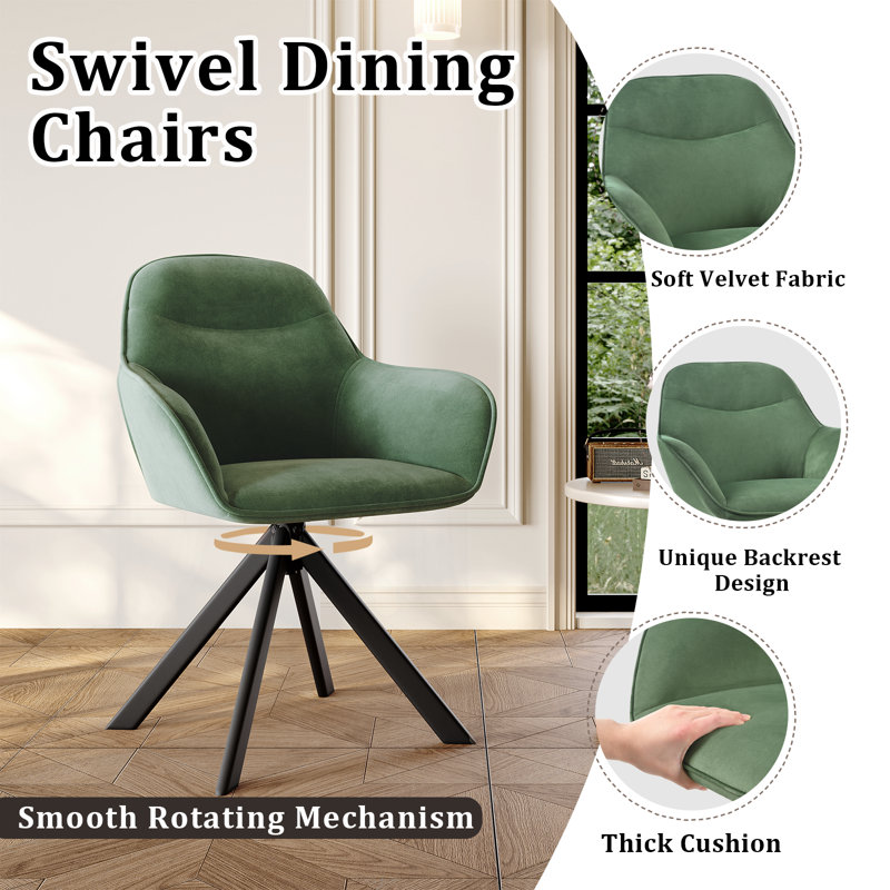 48.5cm H Fabric Upholstered Dining Chair with Arm, Green Velvet