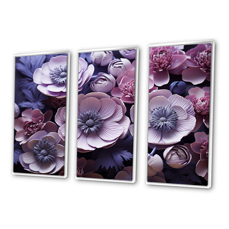 Buttercups Lavender I - Ensemble de décorations murales Buttercups, Cadre flottant blanc, H 32 po x l 48 po x P 1 po