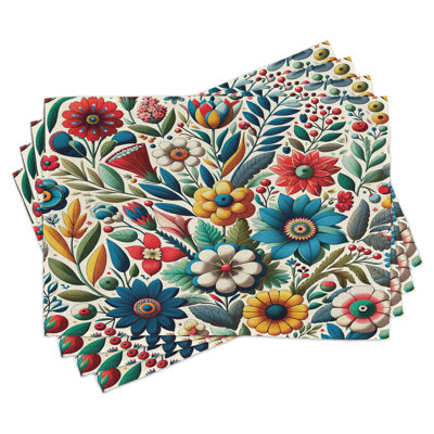 Ambesonne Colorful Place Mats Set of 4 Leafy Spring Floral Garden Standard Pale Green Sea Blue Red -  ser_sd1693