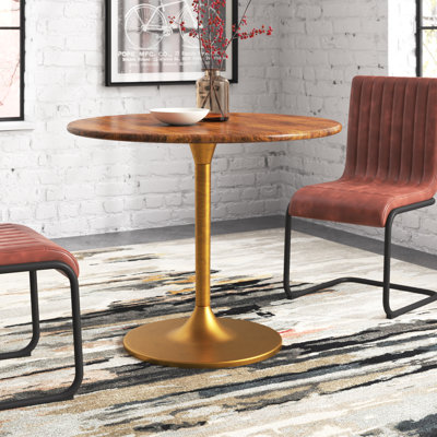 Livleen Round Solid Wood Top Metal Base Dining Table