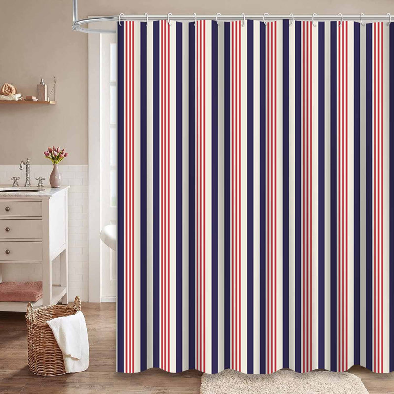 Rideau de douche bleu à motif géométrique rétro avec 12 crochets, L 72 po x l 84 po