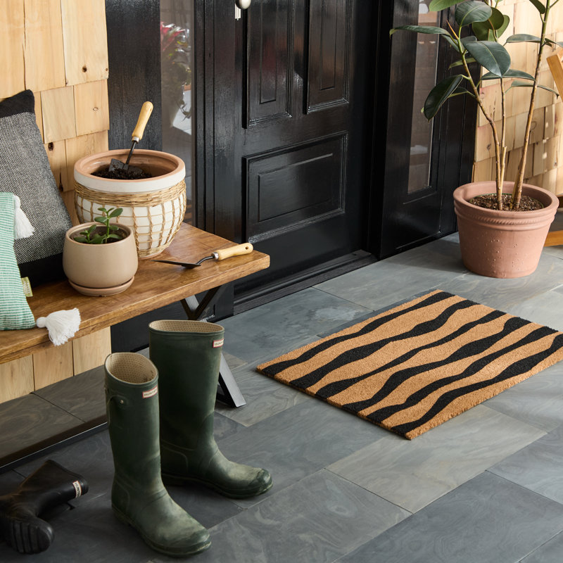 TOWN & COUNTRY Ravine Abstract Mountain Non-Slip Indoor Outdoor Door Mat, Black, 24" W x 36" L